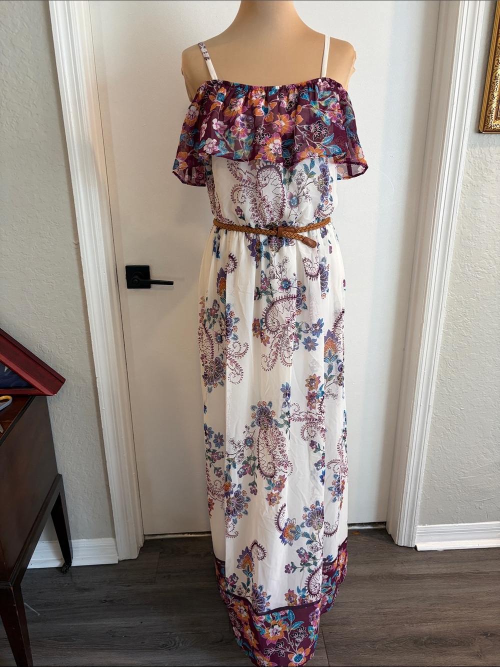 I.N. San Fransico maxi dress off the shoulder abstract floral print size medium
